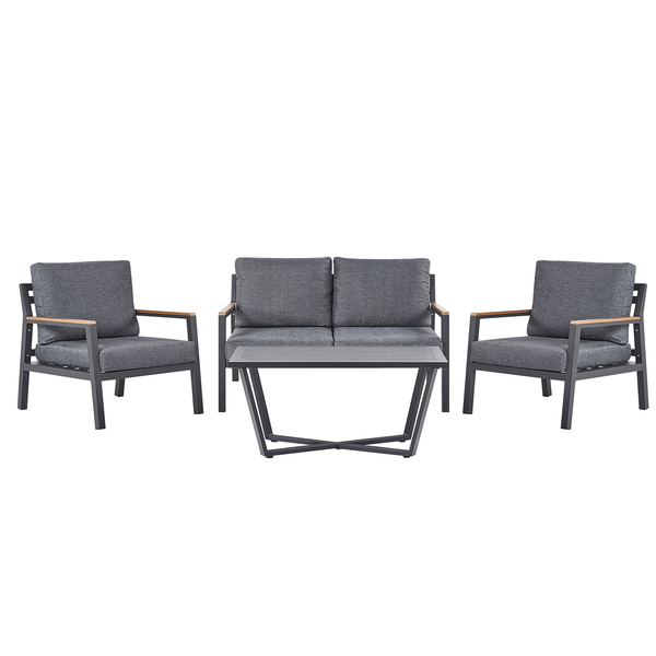 Gartenmöbelset mit zwei Sesseln, einem Zweisitzer-Sofa und einem Tisch