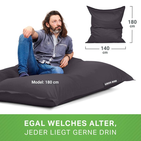 Green Bean Sitzsack 120x160cm 270 Liter Kinder & Erwachsene Bean Bag EPS Perlen Füllung Riesensitzsack Groß Draußen Outdoor Liegekissen Waschbar Wetterfest Lounge Chair Sitzkissen Bodenkissen