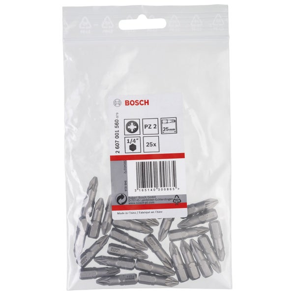 Bosch 25x Schrauberbit Extra-Hart, PZ 2, 25 mm - 2607001560