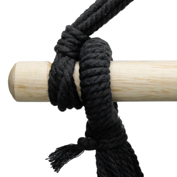 ECD Germany Hängesessel mit 2 Kissen - aus Baumwolle - Hartholz Querstab - Belastbar bis 120kg - Anthrazit - Indoor/Outdoor - Hängestuhl Hängesitz Hängeschaukel Hängematte Hängekorb Schaukelstuhl Sitz