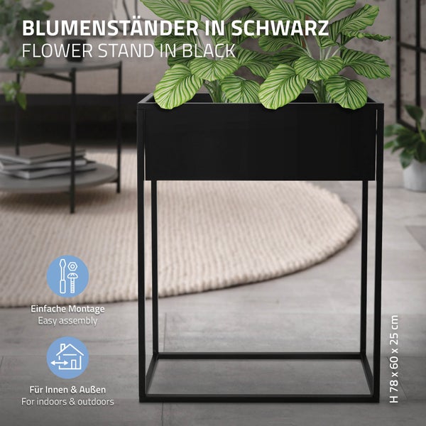 ML-Design 2er Set Blumenständer Schwarz Metall, 60x25x78 cm, stehend, Rechteckiger Übertopfständer für Pflanzen, Innenbereich, Design Pflanzenständer Blumenkasten Pflanzenkasten Hochbeet Balkonkasten