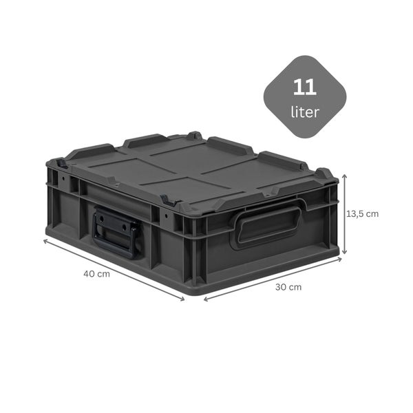 Kunststoffbox mit Deckel, 11 Liter Fassungsvermögen, Maße 40 x 30 x 13,5 cm