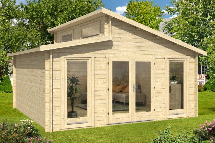 Alpholz Gartenhaus Narvig-B Gartenhaus aus Holz in Pinie, Holzhaus mit 40 mm Wandstärke, Blockbohlenhaus mit Montagematerial imprägniert 5x5m