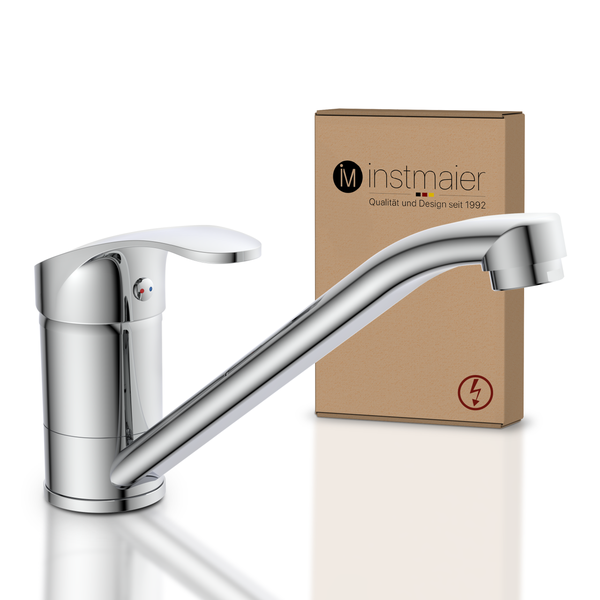 instmaier Niederdruck Küchenarmatur K1 | 360° schwenkbar | Wasserhahn Küche | Spültischarmatur Chrom | mit Zentralverschraubung
