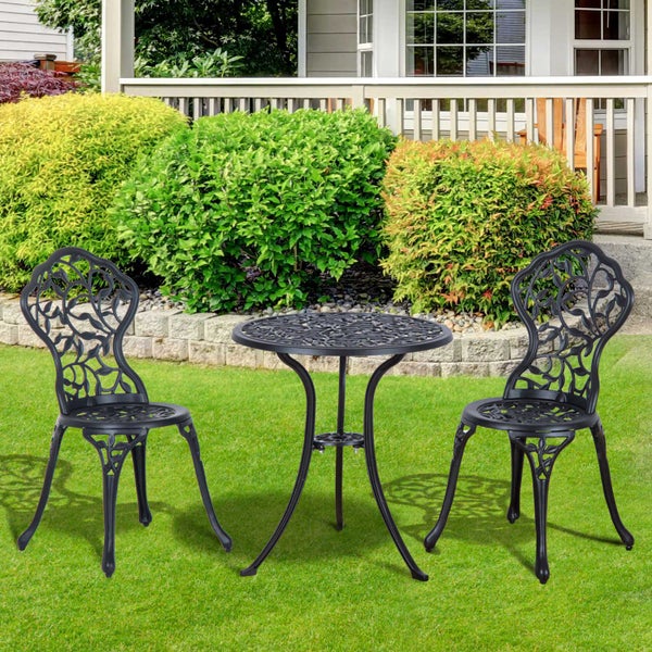 Outsunny 3-tlg. Gartenset aus Aluminiumguss, Bistrotisch
