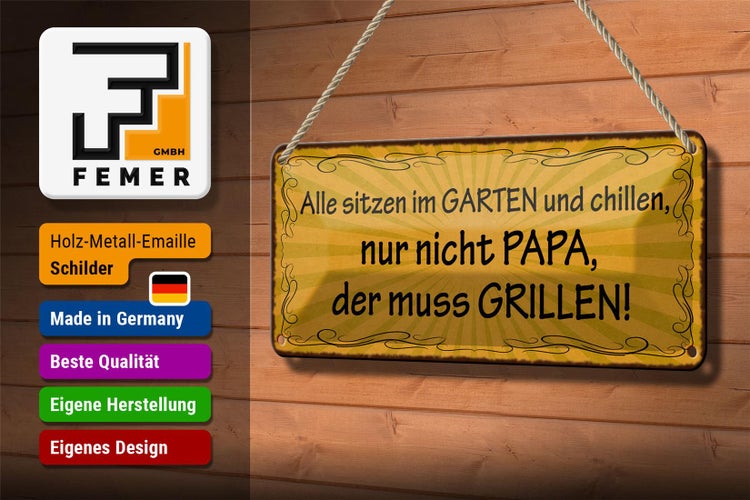 Blechschild Spruch 27x10cm alle chillen Papa muss grillen Dekoration