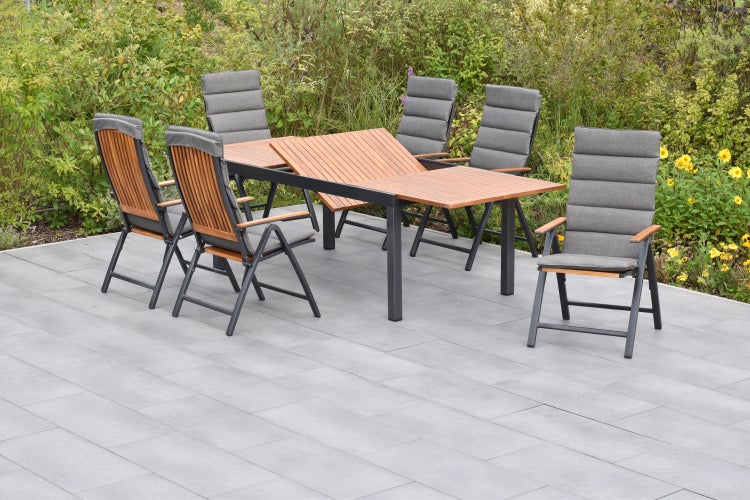 Athos Gartenmöbelset 13tlg., Klappsessel, Ausziehtisch 180 (250) x 100 cm