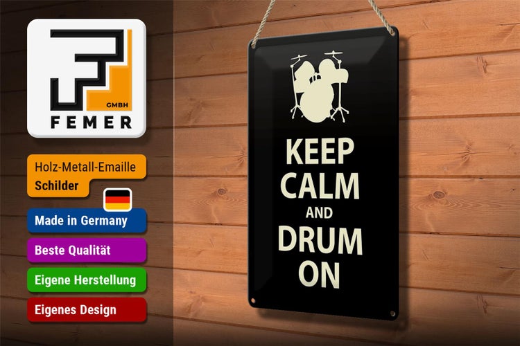 Blechschild Spruch 20x30cm Keep calm and drum on