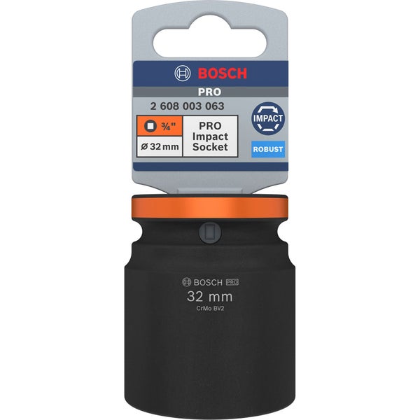 Bosch Pro Impact Steckschlüssel, 32 mm, Chrom-Molybdän-Vanadium-Stahl