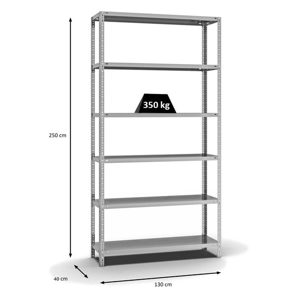 PROREGAL Fachbodenregal Schraubsystem Heavy-Duty Grundregal HxBxT 250 x 130 x 40 cm 6 Ebenen Fachlast 350 kg Beidseitig Nutzbar Verzinkt