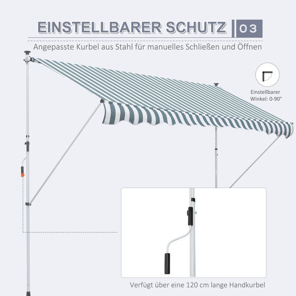 Outsunny Markise, Klemmmarkise, 300 x 150cm, Alu, Grün+Weiß