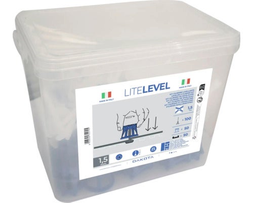 Nivelliersystem-Set Lite Level 1,5mm 50 Drehzylinder, 100 Gewindelaschen, 50 Kratzschutz