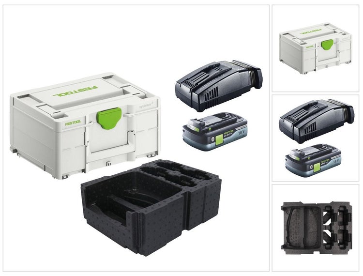 Festool Energie Set 1x BP 18 Li 4,0 Ah HPC-ASI Akkupack 18V 4,0 Ah HighPower ( 205034 ) + SCA 16 Schnellladegerät 10,8 V - 18 V ( 576953 ) + Systainer