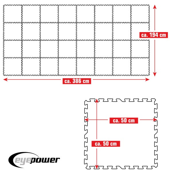 eyepower 7,5 m² Poolunterlage - 32 EVA Matten 50x50 - Outdoor Pool Unterlage - Unterlegmatten Set