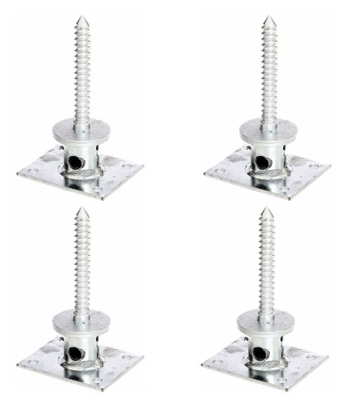 Set von vier verstellbaren Pfostenträgern aus Stahl mit Einschraubgewinde für die Bodenmontage