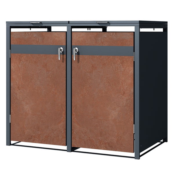 ML-Design Mülltonnenbox 2er 2 Tonnen, 240L, 132x80x116,3 cm, Anthrazit-Rostoptik, Stahl/Cortenstahl, Abschließbare Mülltonnenverkleidung Klappdeckel/Tür, Müllbox Mülltonnecontainer Mülltonnenabdeckung