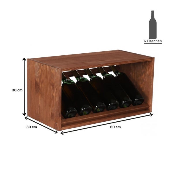 PROREGAL Modulares Weinregal Vincellar Mod HxBxT 30 x 60 x 30 cm Schräg Modul Für 6 Flaschen Massives Kiefernholz Braun Geölt