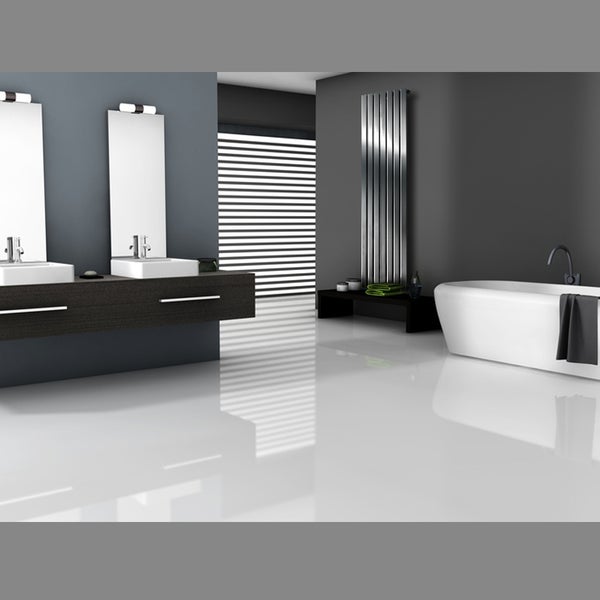 ECD Germany Design Paneelheizkörper Stella 480 x 1800 mm Chrom Mittelanschluss mit Anschlussgarnitur inkl. Thermostat Durchgang Boden - Flach Einlagig Vertikal - Heizkörper Badheizkörper Heizung