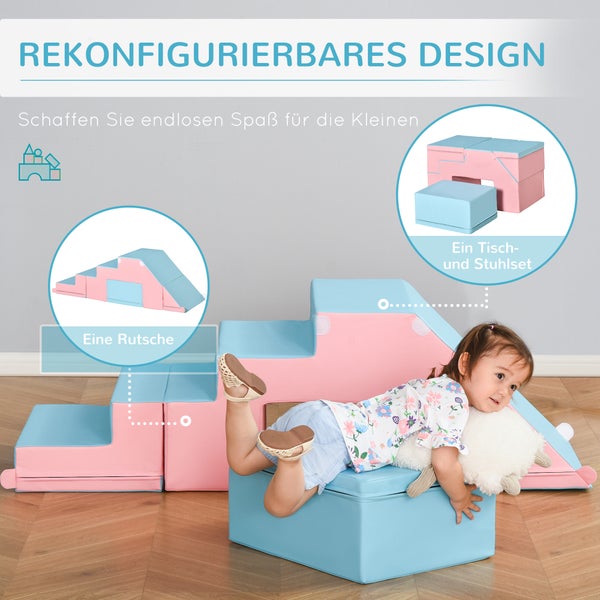 HOMCOM 4er-Set Bausteine, 147L x 49B x 47H cm, Kunstleder, EPE-Schaumstoff, Rosa