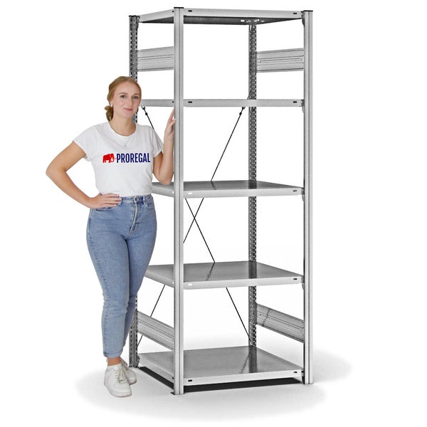 PROREGAL Fachbodenregal Stecksystem T-Profil Light-Duty Grundregal HxBxT 200 x 75 x 60 cm 5 Ebenen Fachlast 140 kg Einseitig Nutzbar Verzinkt