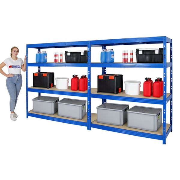 PROREGAL Mega Deal 2x Profi Schwerlastregal Rhino HxBxT 180 x 160 x 60 cm 4 Spanplatten-Ebenen 8mm Fachlast 500 kg Blau