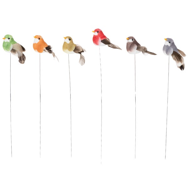 Dekorative Vogelfiguren auf Stäben, sortiert