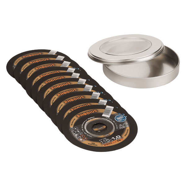 RHODIUS Trennscheibe XT38, 10 Stück, 115 x 1,0 x 22,23 mm für Edelstahl, Stahl, Metall, PROline