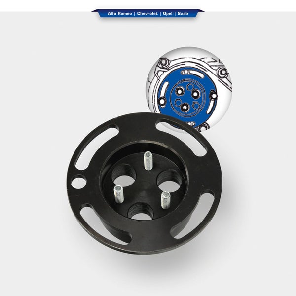 Schwarze Distanzscheibe mit Schrauben und einem Emblem für Alfa Romeo, Chevrolet, Opel und Saab