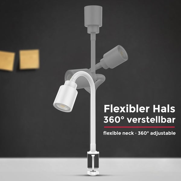 Klemmlampe - 5W, 400lm, LED, mit Stecker, dimmbar, Schwanenhals, warmweiß, weiß
