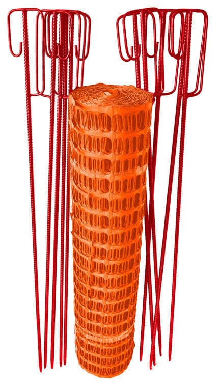 UvV Profi Fangzaun Set 50m 7,5kg +10 Halter Baustellen Absperrzaun Farbe: Zaun orange, Halter = rot
