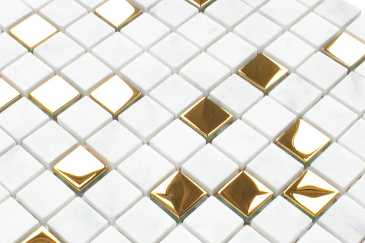 Natursteinmosaik auf Netz für Bad und Küche 30cm x 30cm  - Gold Marble