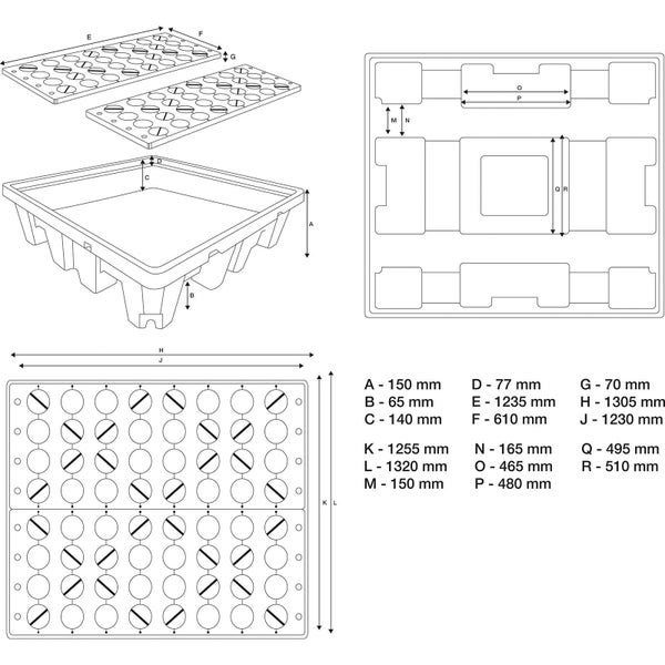 Technische Zeichnung einer Anzuchtplatte mit Maßen
