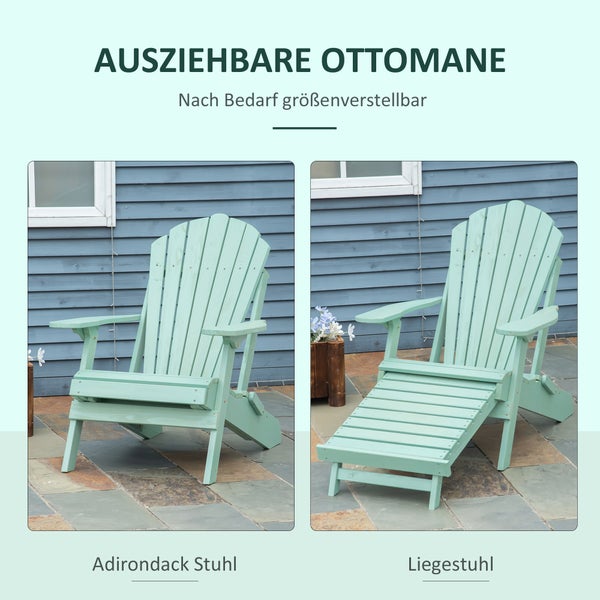 Outsunny Adirondack-Gartenstuhl Outdoor Gartenmöbel mit Fußstütze klappbar Gartenliege Kiefernholz Grün 78 x 140 x 94 cm