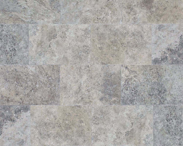 Wohnrausch Travertin Fliesen SILVER GREY 61 x 40,6 x 1,2 cm, getrommelt, grau