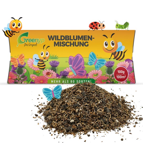 Greenyp Wildblumenmischung I 100g für 100m² I Wildblumensamen - insektenfreundliche Blumenmischung für Bienen I Blumensamen Mischung ein- & mehrjährig