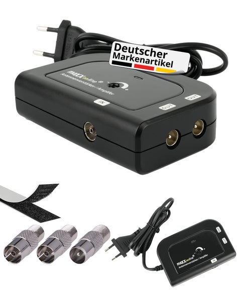 Antennenverstärker mit 2 Ausgängen 2X 20 dB Verstärkung inkl. F-Adapter, 85-1006 MHz, Kabelfernsehen, Kabel Verstärker, Verstärker Wohnung, Wohnungsverstärker