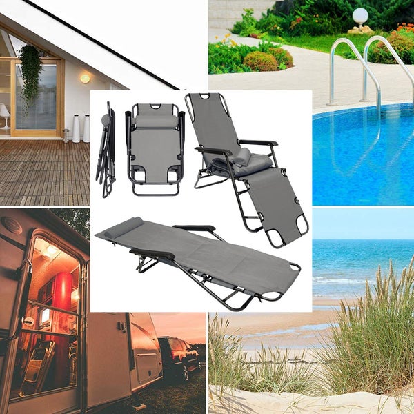 Campingstuhl Liegestuhl Freizeitliege Sonnenliege Strandliege Campingliege Klappliege Liege incl. Auflage 178cm Grau
