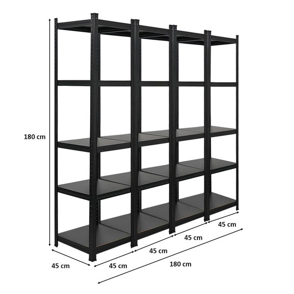 Berlinlodge Mega Deal 4x Wohnregal Ragnar, HxBxT 180x45x45cm, Fachlast 100kg, Matt Shwarz, Bücherregal, Standregal, Büroregal für Wohnzimmer