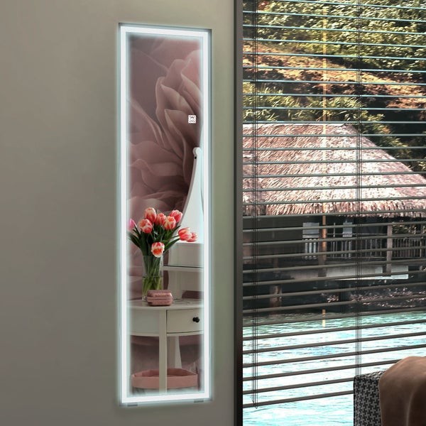 HOMCOM Ganzkörperspiegel, Standspiegel, Wandspiegel mit LED-Leuchte, Lichtspiegel mit 3 Lichtfarbe, Touch-Schlater, für Wohnzimmer, Schlafzimmer, 40 x 150 cm, Aluminium, Weiß