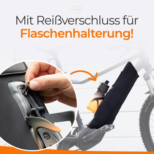 E-Bike Akku Schutzhülle mit Flaschenhalter Öffnung I Ebike Schutz mit Reißverschluss + Tasche I für mehr Reichweite I universale Passform I Fahrrad Abdeckung für integrierte E bike Akkus I WHEELOO