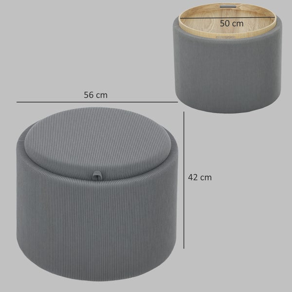 HOMCOM Sitzhocker mit Stauraum Hocker mit Deckel, Runder Fußhocker Polsterhocker Couchtisch mit Cord-Optik 56 x 56 x 42 cm Grau