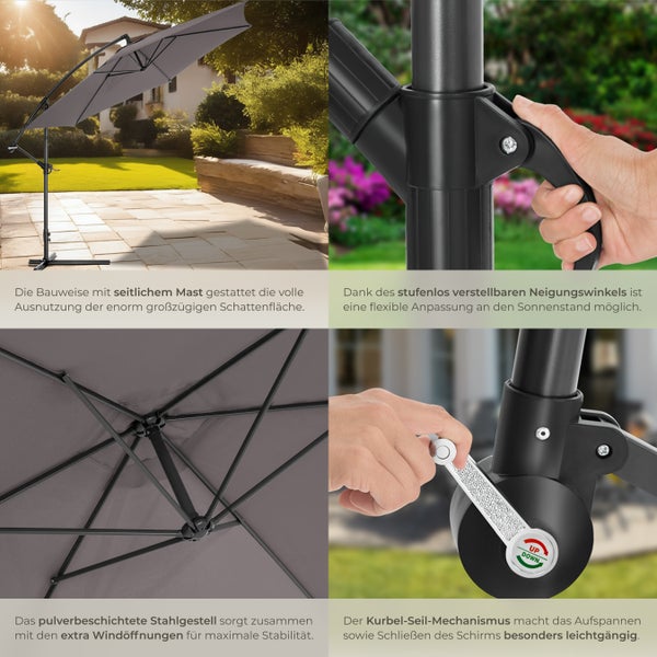 Sonnenschirm tectake Ciccio inklusive Schutzhülle Ø 350 cm grau