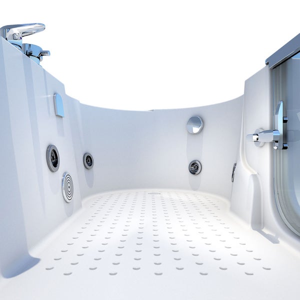 Innenansicht einer Badewanne mit Tür und Antirutschboden