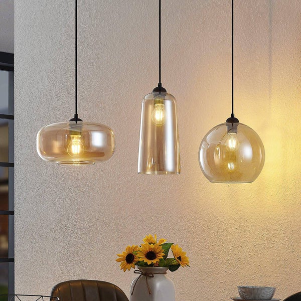 Lucande Pendelleuchte Wilja (Retro, Vintage Antik) in Creme aus Glas (3 flammig E27) - Hängelampe Esstischlampe Hängeleuchte Wohnzimmerleuchte