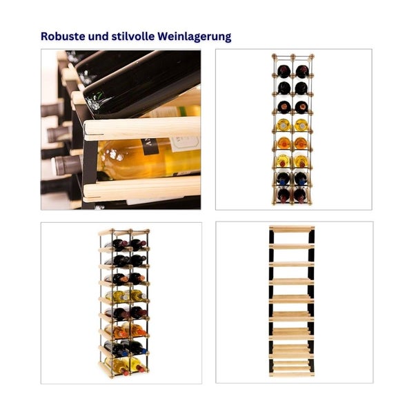 PROREGAL Modulares Weinregal Vinotega Mod Metal HxBxT 82,5 x 22,5 x 24,5 cm 2 x 8 Flaschen Massives Kiefernholz Braun Geölt