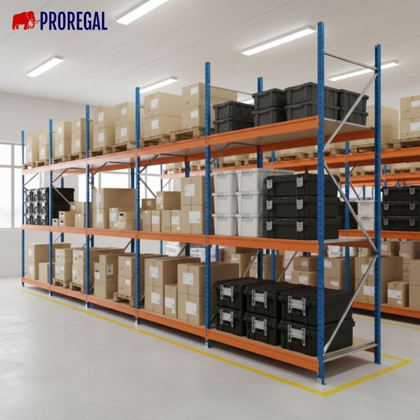 Lagerhalle mit Regalen zur Lagerung von Kartons und Boxen