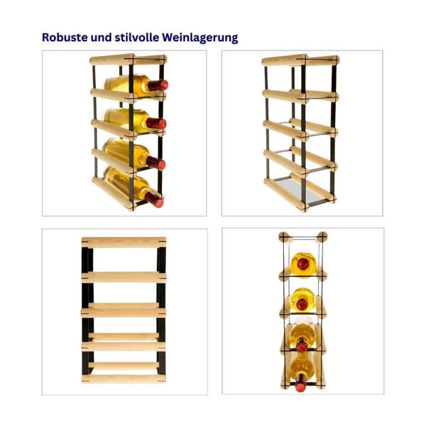 PROREGAL Modulares Weinregal Vinotega Mod Metal HxBxT 42,5 x 12,5 x 24,5 cm 1 x 4 Flaschen Massives Kiefernholz Braun Geölt
