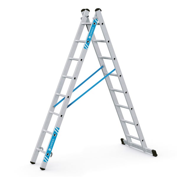 Zarges Logo auf einer zweiteiligen Sprossenleiter aus Aluminium