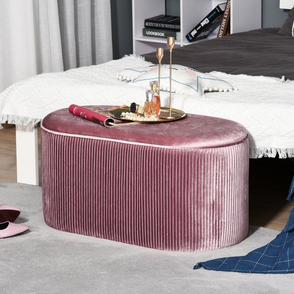 HOMCOM Sitzbank mit Stauraum, für Wohnzimmer, französische Stil,  elegant, 81 x 40 x 41 cm, Samt, Rosa