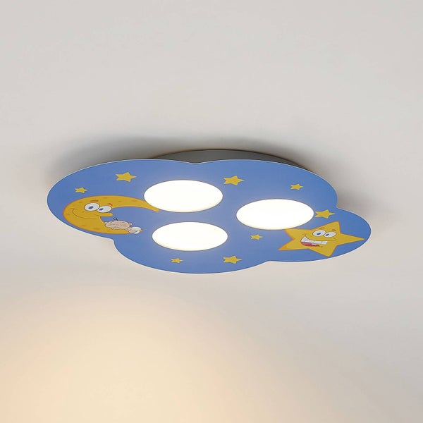 Kinderzimmerleuchte in Wolkenform mit Mond- und Sternmotiven